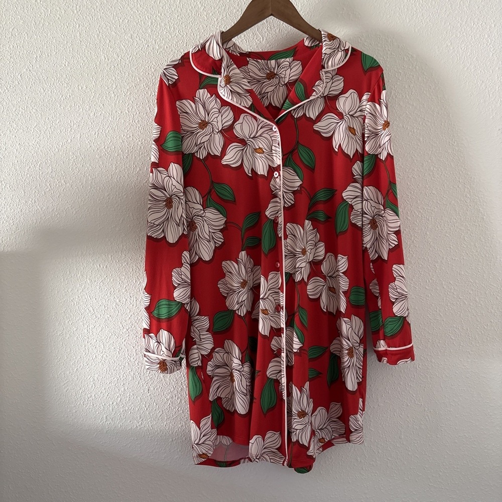 Women's Draper James Cozy Long Sleeve Sleepshirt Magnolia Floral Size M Preppy